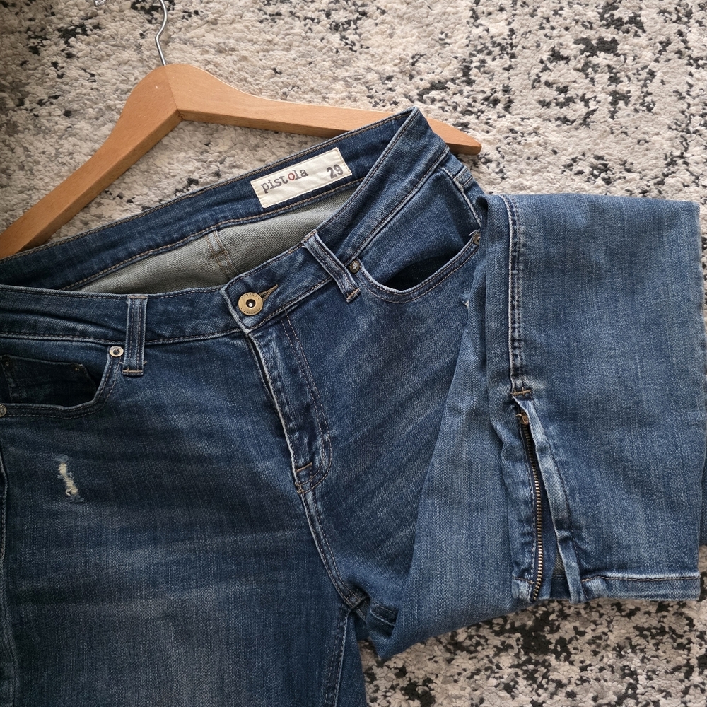 Pistola Straight Skinny Distressed Jeans Zipper Slit Womens Size 29 Grunge Boho